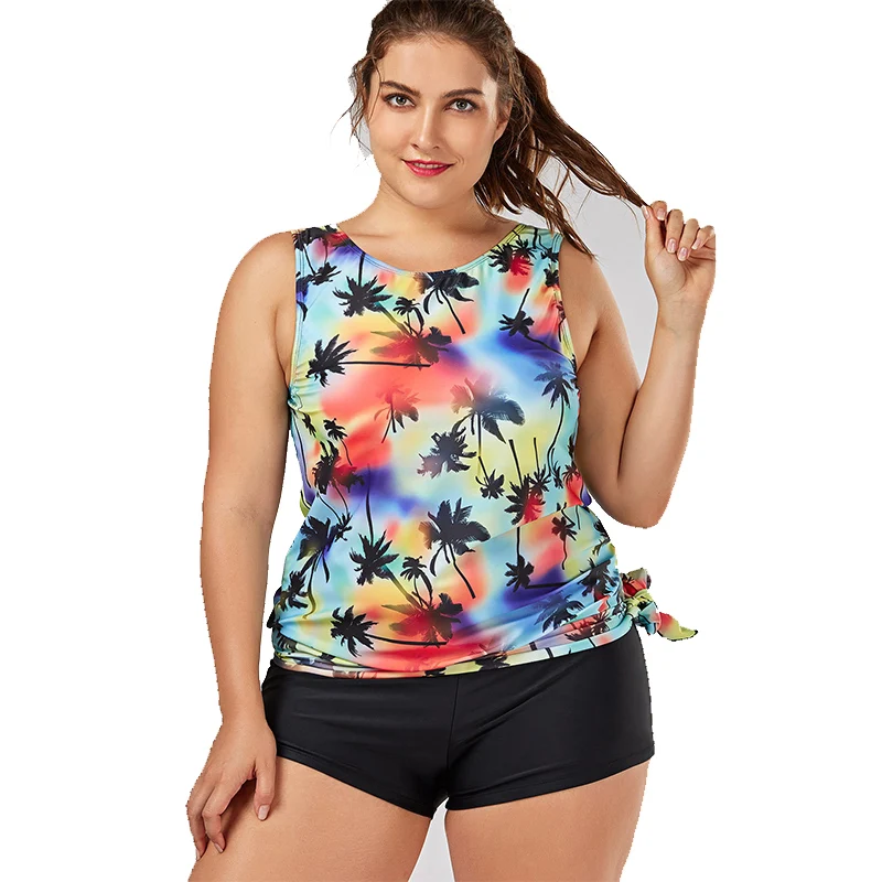 

Woman Views Print Two Pieces Coconut Tree Plus Size Swimwear BIG Women Swimming Suit Plus Size Women Two-piece Separate 215a