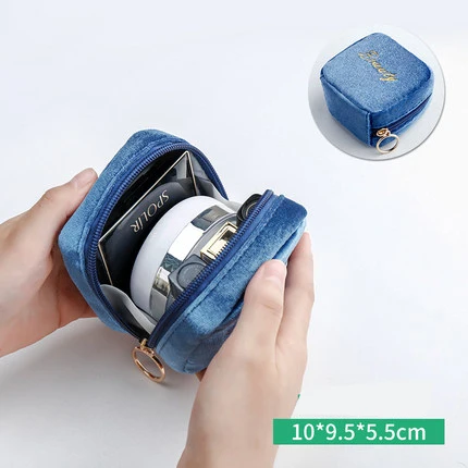 Blue-(Flannel) Женский органайзер для помад, сумка, Мини органайзер, косметичка для женщин, для путешествий, портативная косметика, косметичка, косметички, ювелирные изделия, губчатая накладка - Цвет: Blue-(Flannel)