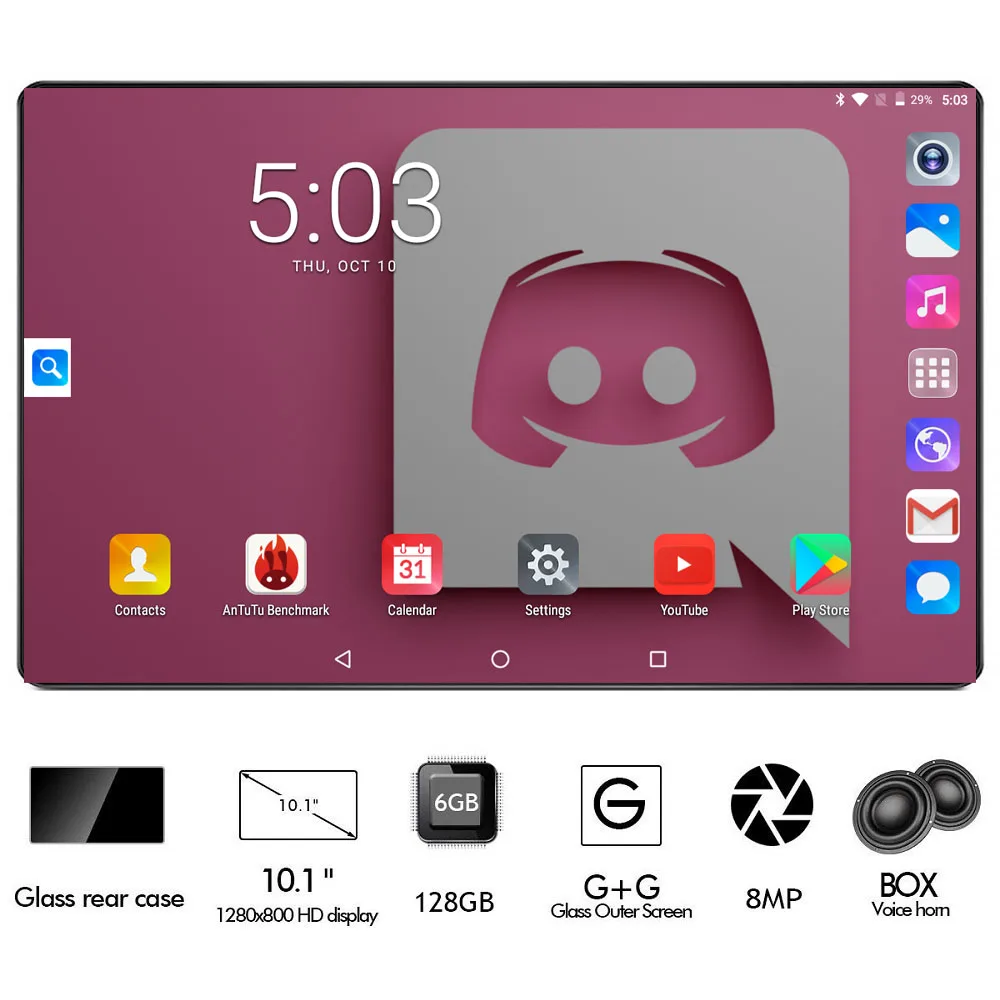 Черный планшет 6 ГБ + 128 Гб 2.5D стекло 10-дюймовый Android 8 0 Восьмиядерный 1280x800 HD IPS 4G LTE GPS