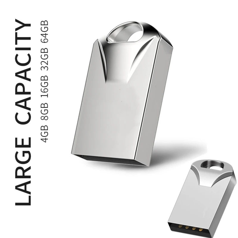 Usb Flash Drive Silver Usb 2.0 Metal Pendrive 128GB 64GB 32GB 16GB 8GB 4GB U Disk Usb Memory Stick Key Chain Pen Drive