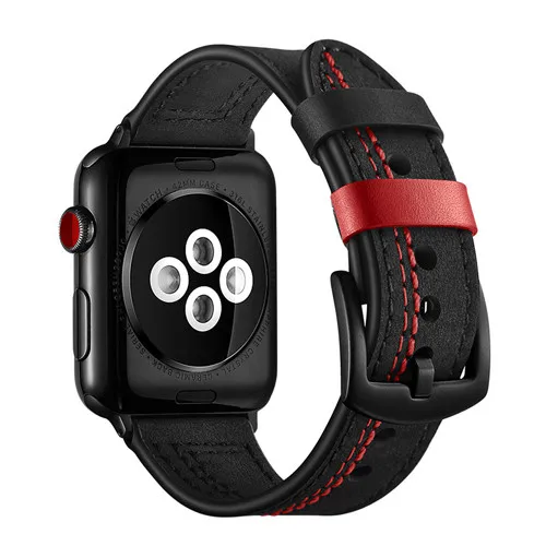 Кожаный ремешок для apple watch 42 мм 38 мм iWatch 4 ремешка 44 мм/40 мм ремешок для часов из натуральной кожи браслет для apple watch 4 3 21 - Цвет ремешка: black