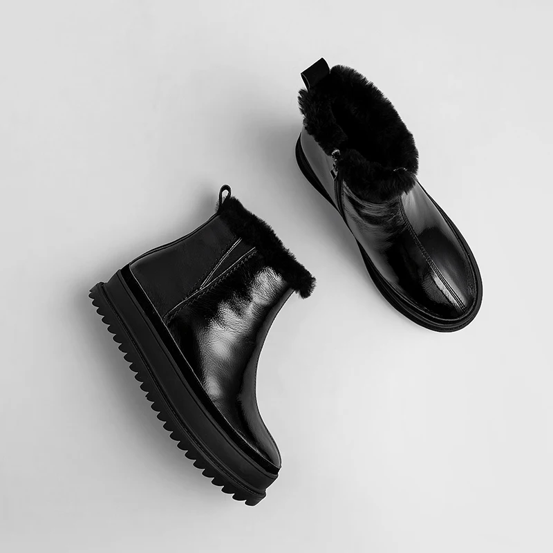 Women Fur one Snow Boots Brand Top Quality Genuine Leather Cow Suede Zipper Closure Winter Lady Ankle Boots Handmade size34-43