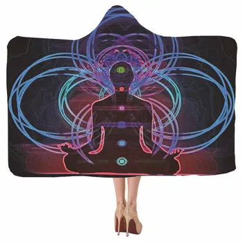 

Lannidaa 7 Chakras Yoga Printed Hoodie Blanket Soft Coral Fleece Hooded Blanket Bed Sofa Travel Prayer Throw Blankets For Adults