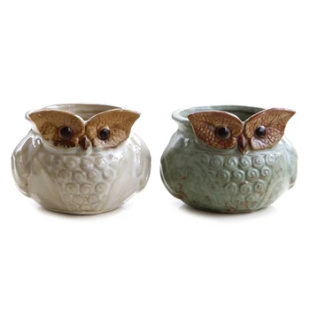

Ceramic Owl Shape Flower Pot Desktop Planter Succulent Plant Potted Vase Decor
