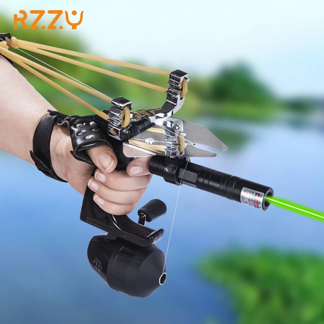 Hunting Fishing Set Slingshot Green Laser Sight Catapult with Fish Reels  and Darts Protective Gloves Outdoor Shooting Accessorie - AliExpress