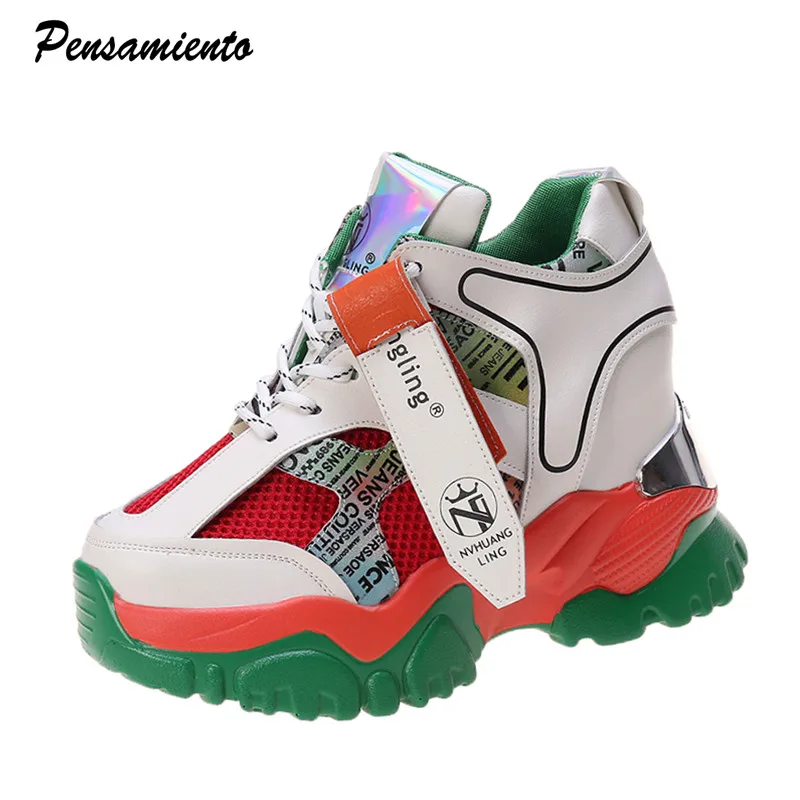 2020 Модные женские кроссовки на платформе и высоком каблуке Повседневная дышащая