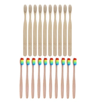 

20PCS Environmentally Wood　Bamboo ToothBrush Bamboo Fibre Wooden Handle Tooth Brush Whitening (Transparent&Rainbow)
