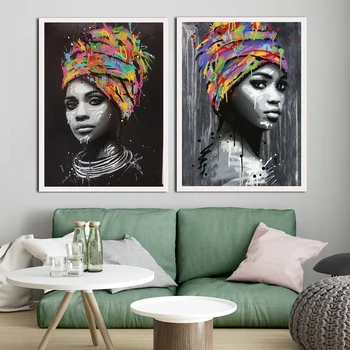 

Modern Graffiti African Women Canvas Painting Printed On Unframed Poster Painting Wall Decorative Pictures Decor For Living Room