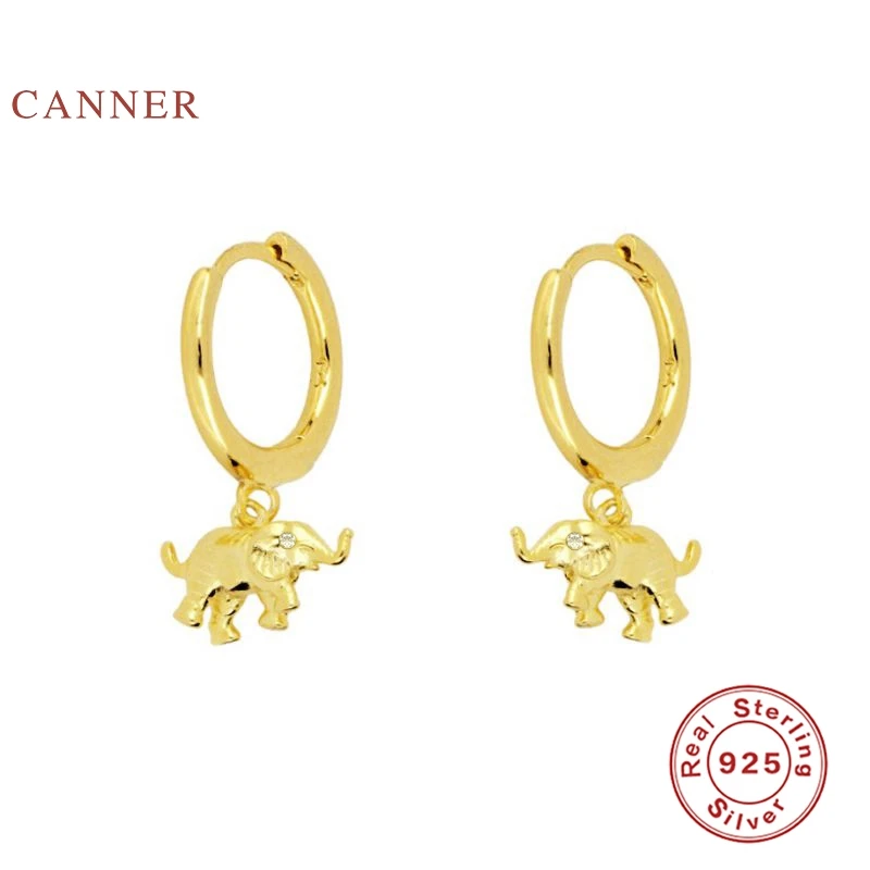 

CANNER 925 Sterling Silver Earrings For Women INS Animal Elephant Diamond Earrings Hoops Zircon Korean Pendientes Gold Jewelry