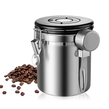 

Coffee Powder Storage Can Stainless Steel Coffee Sealed Container Pot with Buckle Lock 1500ml