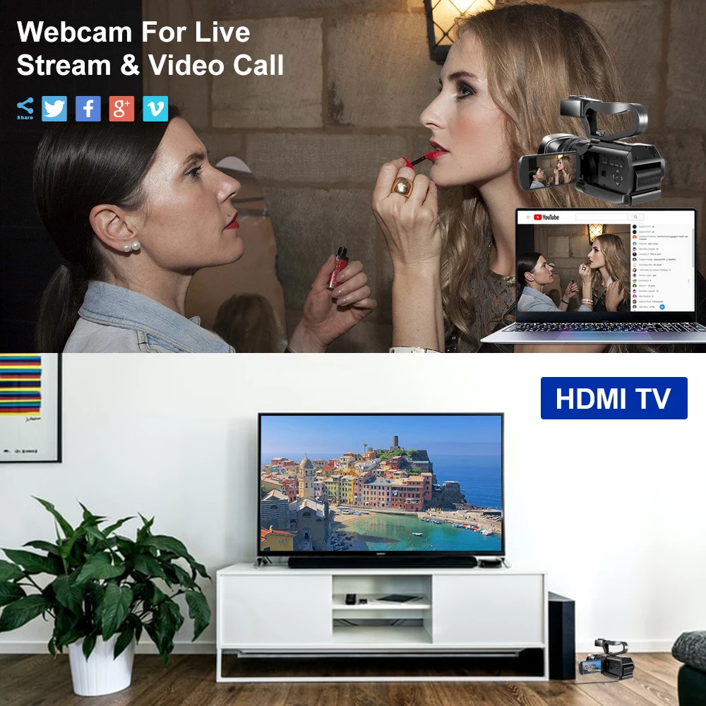 4K Camcorders Youtube Video Cameras Recording with WiFi 30X Digital Zoom IR Night Vision Portable Digital Camera