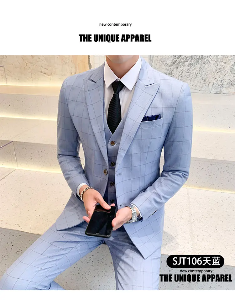 Мужские костюмы с брюками trajes para hombre сетка Мужская мода плюс размер свадебное платье 3 шт костюмы мужчины высокого класса мужской смокинг
