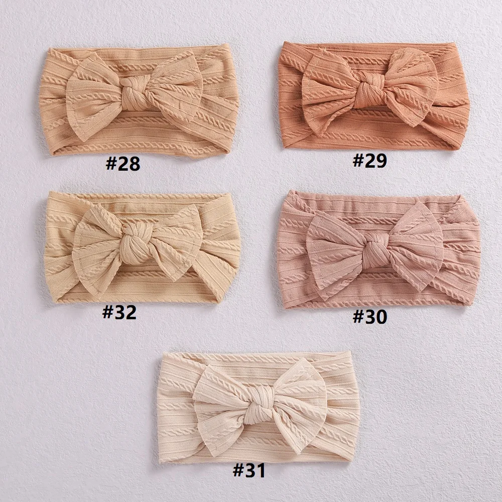30PC/lot Newborn Kids Handmade Cable Knit Wide Nylon Headbands,Knotted Hair Bow Ribbed Headband,Children Girls Hair Accessories 2019 new baby headband turban knotted baby hair accessories for newborn toddler children baby girls nylon bow knot head band