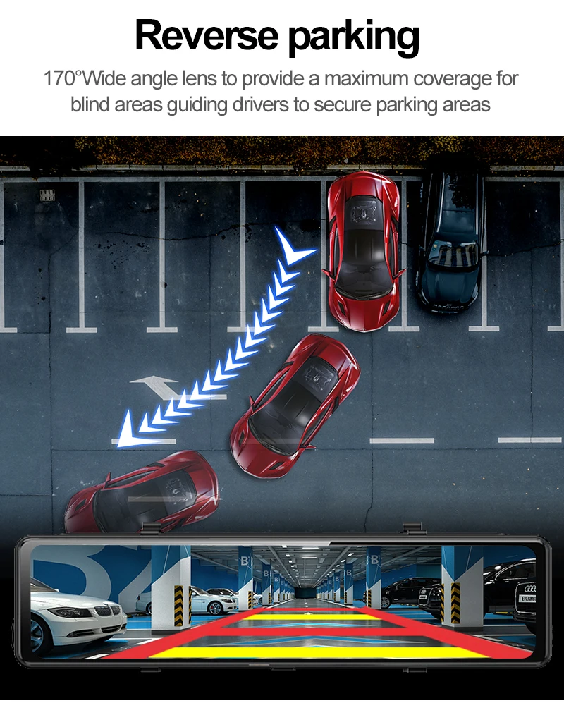 Car Dash Cam 4K 3840*2160P 12Inch Dual Lens Dash Cam WIFI GPS APP Rear View Mirror Camera Touch Screen Streaming Video Recorder