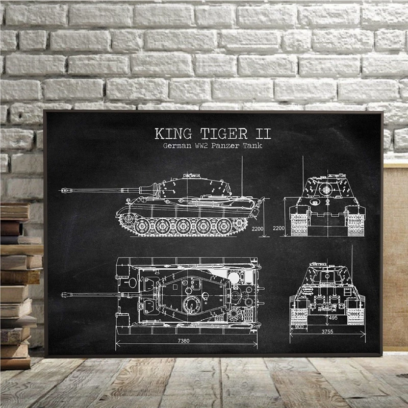 Винтажные постеры и принты танка 2 WW2 немецкий танк король тигр схемы
