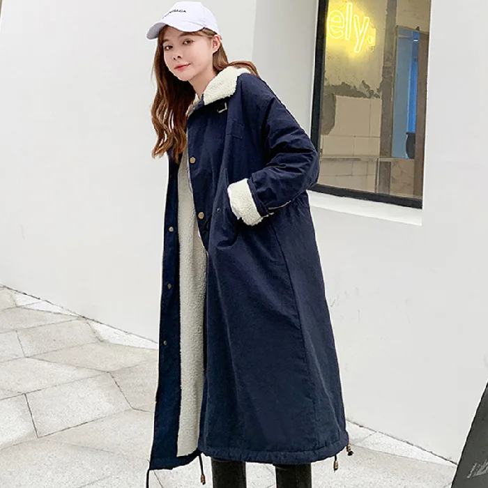 

According to Nalini New Style INS Loose-Fit Long down Jacket Women's Winter Students Dongdaemun BF Joint Lambs Wool Trench Coat