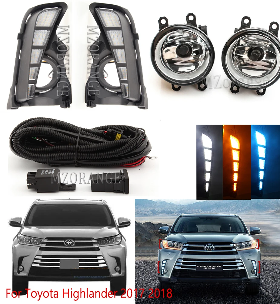 

LED Daytime running light For Toyota Highlander 2017 2018 2019 Front Bumper Fog Light DRL Switch Wire Bezel cover frame