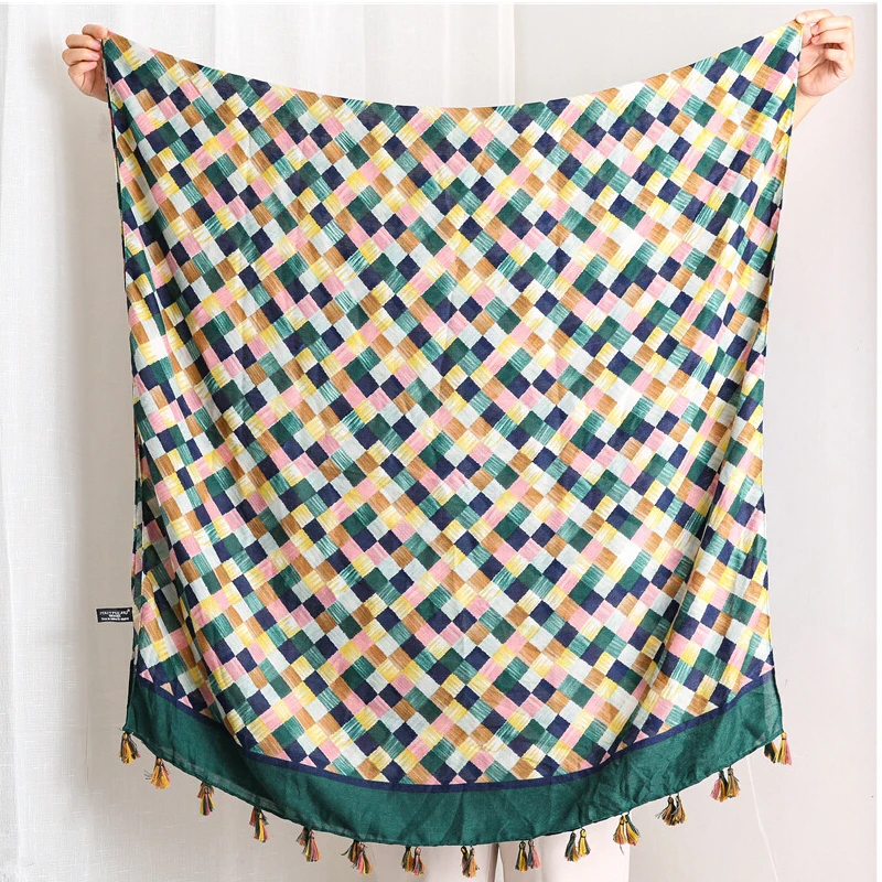Fashion Women grid Scarf Long size 180x90cm Cotton scarves Winter Lady Scarves Soft Shawl Wrap Scarf Elegant for Christmas  (50)