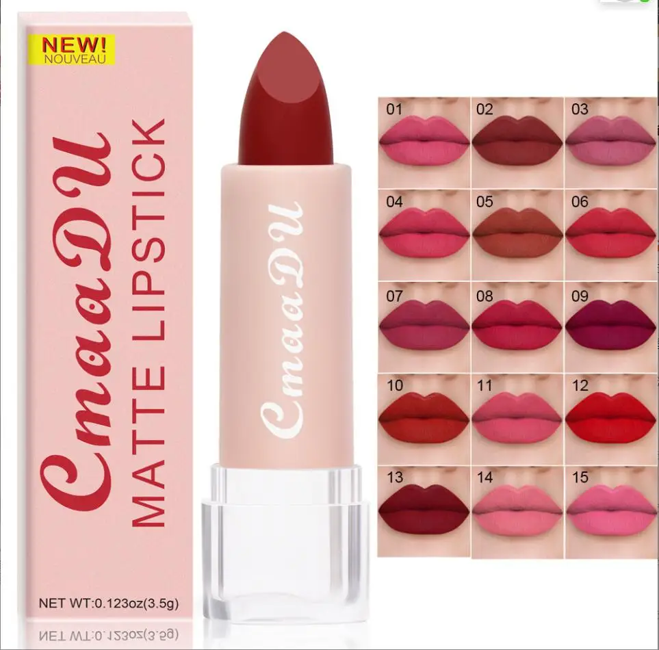 

15 Colors Waterproof Red Nude Lipstick Beauty Makeup Long Lasting Matte Velvet Water Resistant Lip Stick Cosmetics T2068