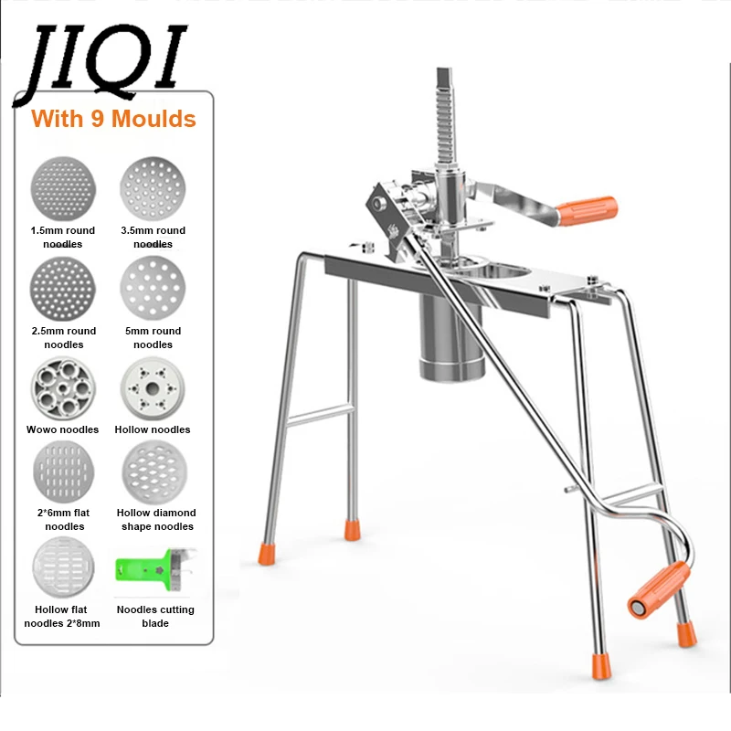 JIQI Stainless Steel Noodles Maker Manual Pasta Pressing Machine Hand Crank Cutter Household Spaghetti 9 Changeable Dough Moulds