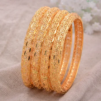 

24K 4Pcs/lot Dubai India Ethiopian Yellow Solid Gold Filled Lovely Bangles For Women girls party jewelry Bangles&Bracelet gifts