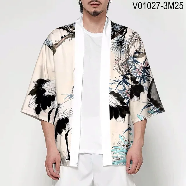 Japanese Kimono shirt Haori Yukata 3D Printing Cosplay Women/Men Fashion Summer Casual Short Sleeve Streetwear samurai Kimonos - Color: hf-363
