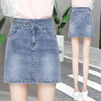 

High Waist Women Denim Mini Skirt Fashion Summer Korean A-line Jeans Skirt Casual Harajuku Plus Size Faldas Mujer Moda