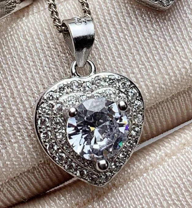 Platinum necklace MeiBaPJ, 1 карат, D Цвет, настоящий бриллиант, любовь, сердце, ювелирный набор, 925 Твердое Серебро, ожерелье, серьги, кольцо, свадебные ювелирные изделия для женщин - Цвет камня: Platinum necklace