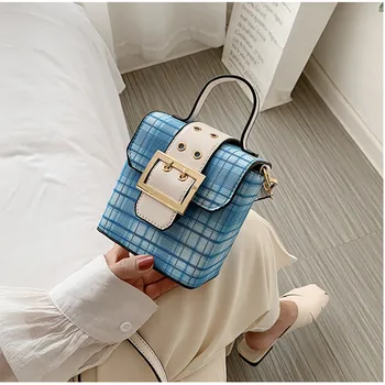 

Brand Original Design 2020 New Cloth Plaid Bucket With Decorative Shoulder Slung Handbag