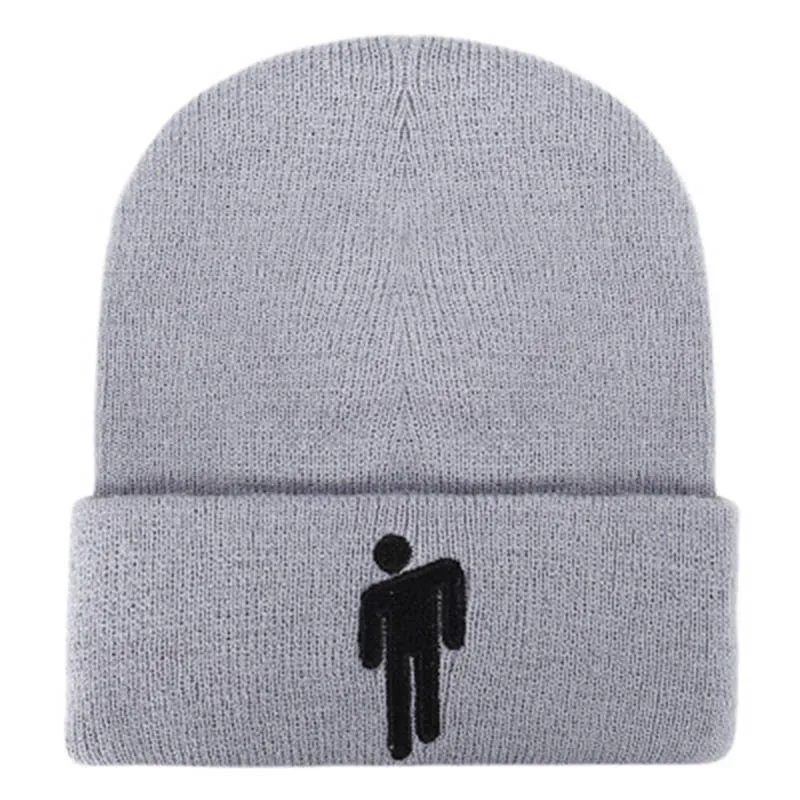 hui Вышивка Billie Eilish Beanie Hat для женщин и мужчин вязаное, тёплое, зимнее, однотонные хип-хоп повседневные с манжетами широкий берет-Боб Прямая - Цвет: hui