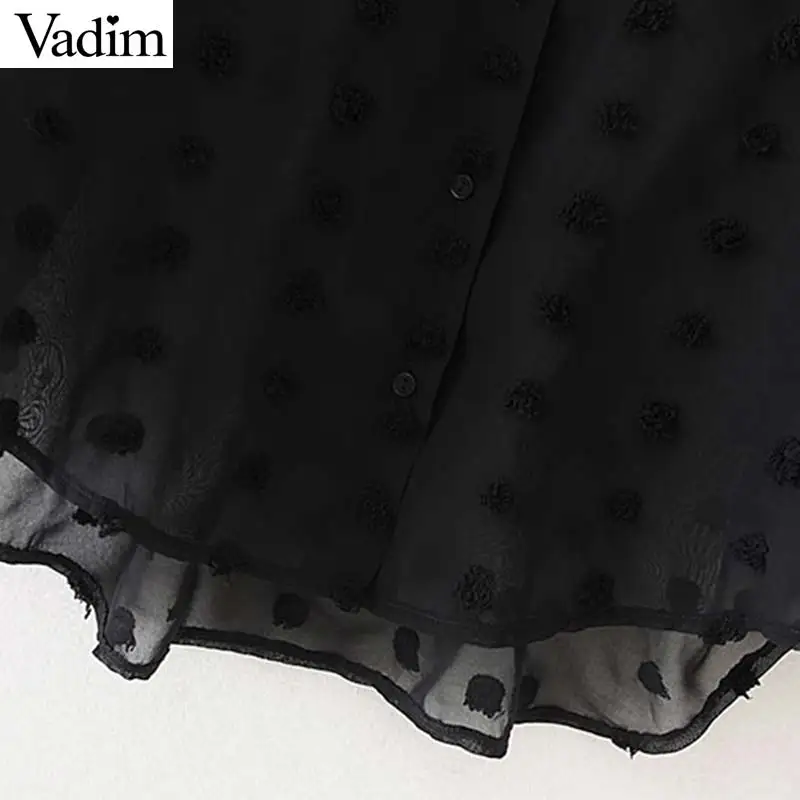Vadim Женская стильная негабаритная черная блузка с длинным рукавом нестандартная рубашка Женская Повседневная в горошек Прозрачные топы blusas LB536