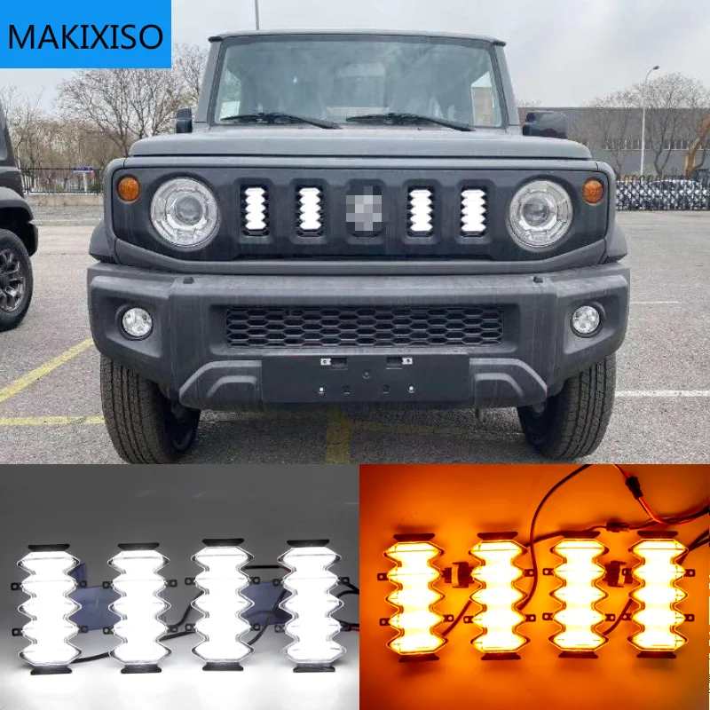 

4PCS LED Front Grille Upgrade Lamps Daytime Running Light For Suzuki Jimny 2019 2020 2021 DRL Yellow turn signal