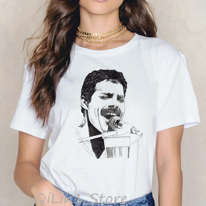 

Freddie Mercuryt-shirts women t shirts Queen Band tshirt summer top female t-shirt tumblr clothes Tee shirt femme streetwear