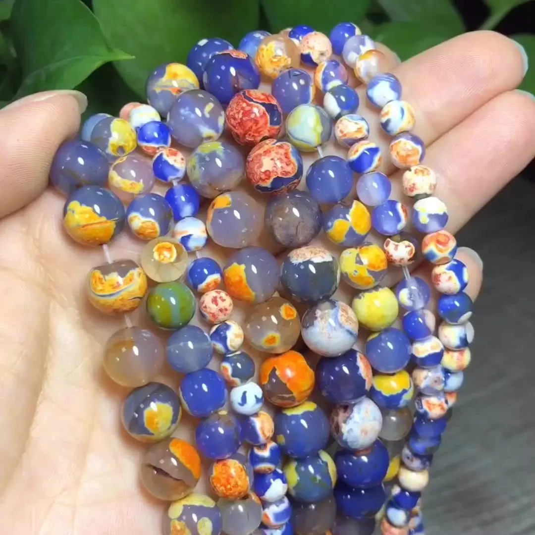 Mixed Fire Agate Beads, Round, Faceted, Dyed, 6mm 8mm 10mm, Length 14”