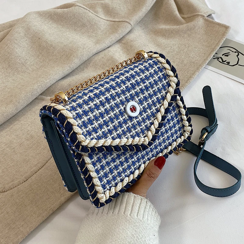 

RAZALY brand high quality designer vintage wool satchels woven clutch gold chain messenger bag shoulder handbag leather purses