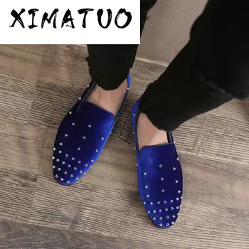 

Men Loafers Brand Italian Genuine Leather Moccasins Fashion Rivet Shoes Breathable Driving Flats Glitter Party