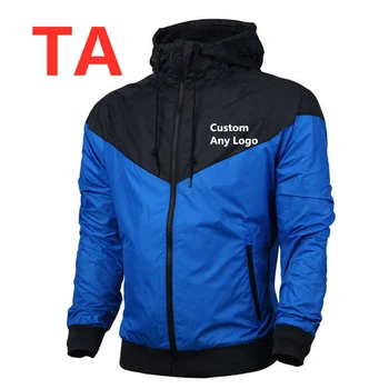

TA Printed Logo New Style Fashion Men's Plus Size Patchwork With Hat Zipper Pocket Jacket Man Harajuku Long Sleeve Thin Outwear