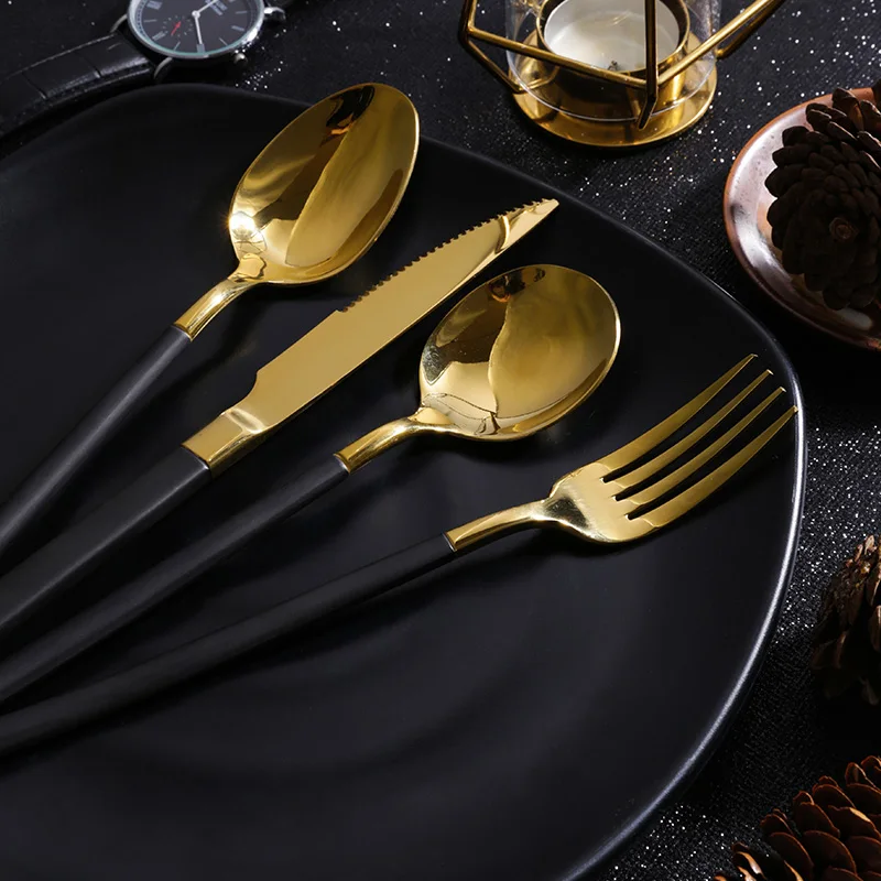 

Gold Cutlery Tableware Stainless Steel Steak Knife Fork Spoon Dinnerware Set Retro Dinner Set Zero Waste Kitchen Device Sets