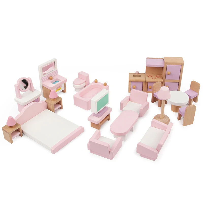 Baby Toys 22Pcs Pink Strawberry Simulation Small Furniture Toys Wooden Toys For Kids Pretend Play Children Educational Gift