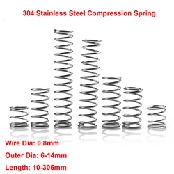 304 Stainless Steel Compression Spring Compressed Spring Wire Dia 0.8mm Outer Dia 6-14mm Length 10-305mm Pressure Return Spring