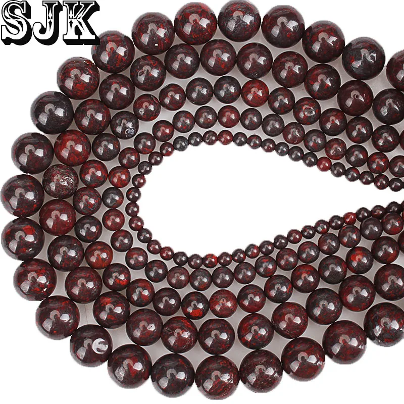 

Natural Stone Beads Red Brecciated Jaspers Stone Round Loose Beads 4 6 8 10 12MM For Necklace Bracelets Jewelry Making
