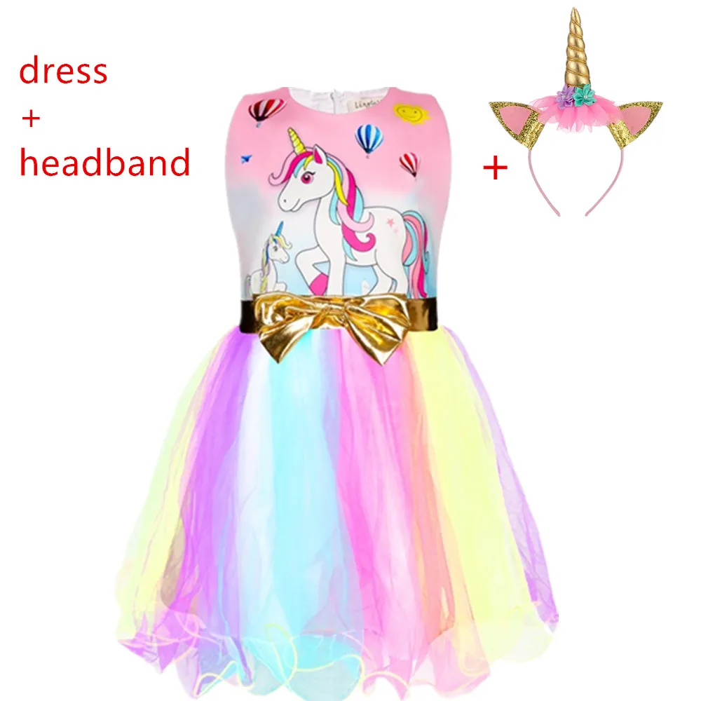 9302pink-2pcs Платье для девочек; Детские платья для девочек с рисунком единорога; платье для дня рождения; Рождественский костюм для малышей; детское Радужное платье принцессы - Цвет: 9302pink-2pcs