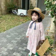 Клетчатое платье в Корейском стиле для девочек хлопковые модные весенние платья для девочек 1-6 лет, HJ581