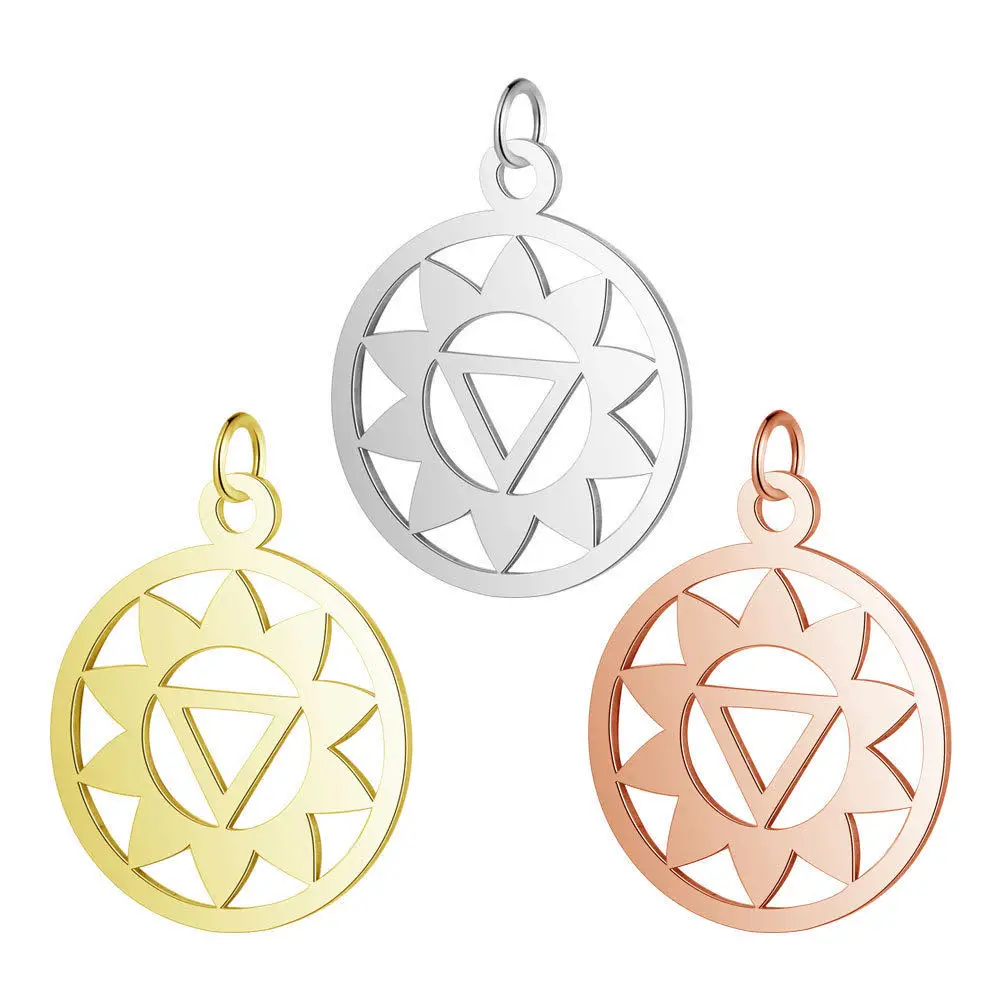 

3 Colors Titanium Steel Yoga Chakra Pendant Fully Polished Laser Cut Stainless Steel Jewelry DIY Gilded Sun Star Pendant