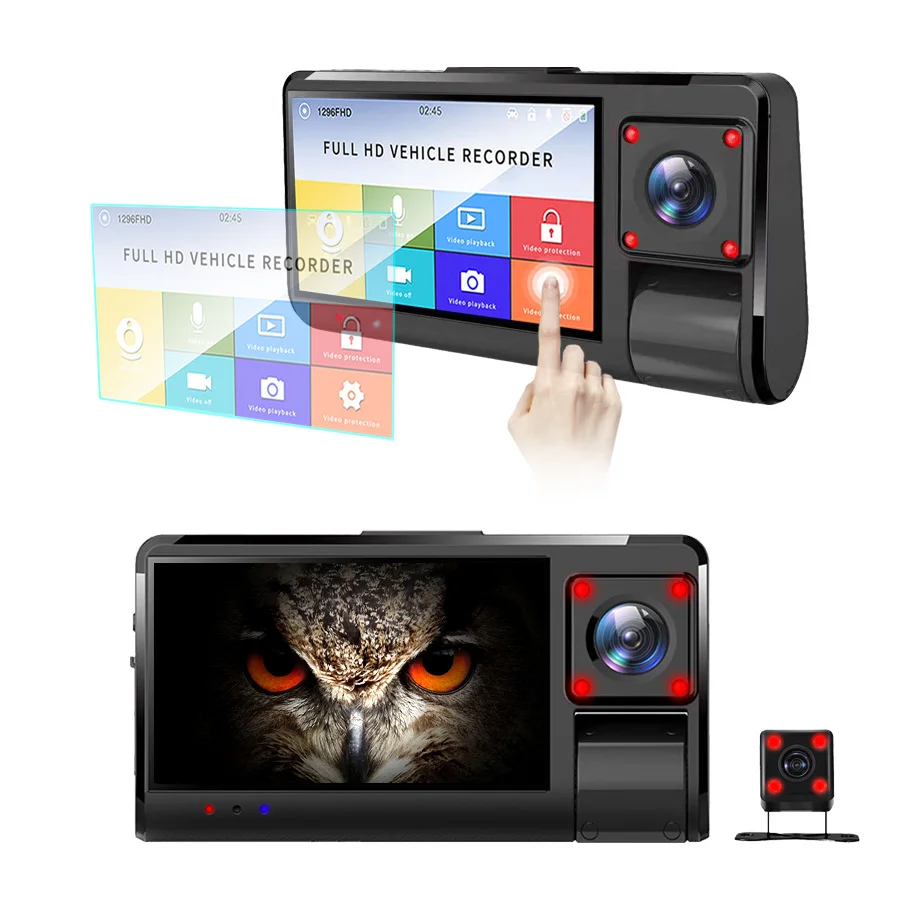 Olysine 3CH Автомобильный видеорегистратор IPS Touch IR ночного видения Dash камера Full HD 1080 3