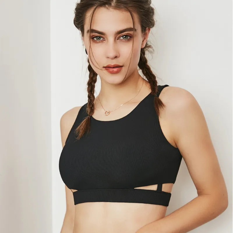 

CretKoav Side Hollow Design Sports Bra Women Shockproof Running Quick Dry Yoga Bra Push Up Bra Women Gym Running Vest 2019 New