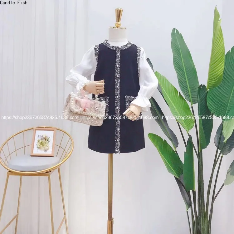 

Children's wear 2019 autumn new girls ladies small fragrance long-sleeved stitching fake girls dress tide christmas dress