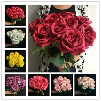 

11Pcs Real Touch Rose PU Rose Flowers Artificial Good Quality Latex Roses for Wedding Party Table Centerpieces Decorative Flower