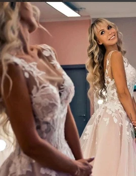 

2020 Sexy Long Wedding Dresses vestidos de novia A-line Champagne Tulle Lace vestidos de noiva Free Shipping robes de mariée