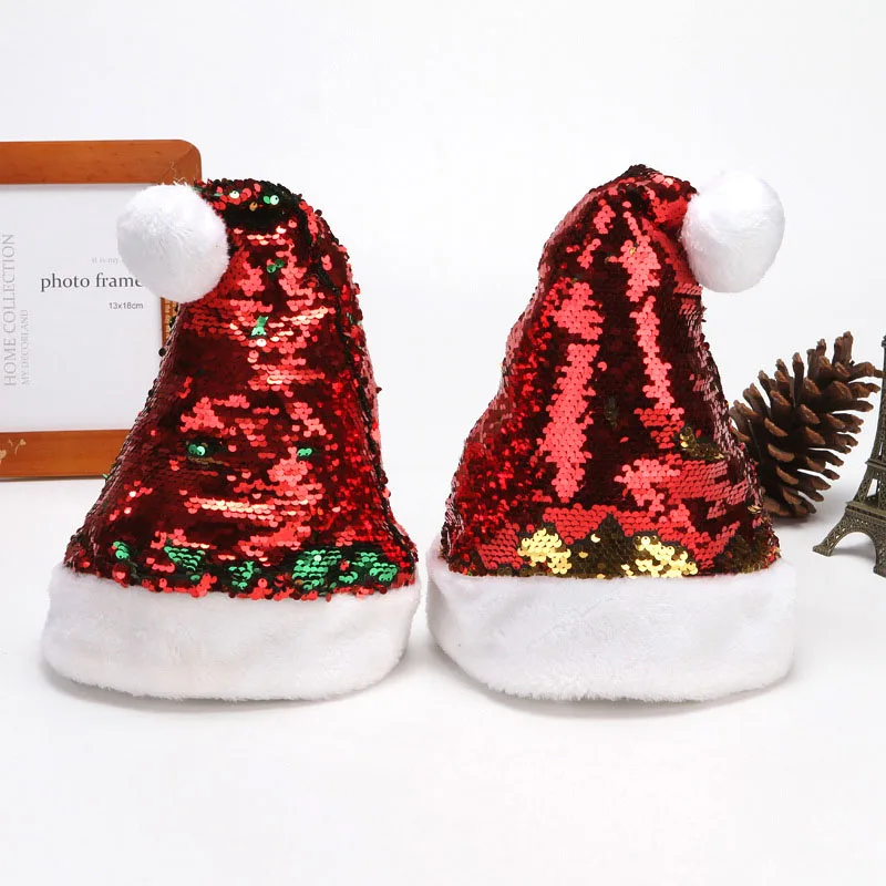 

Colorful Christmas Sequins Shiny Hat Santa Claus Hats Caps Christmas Decor of Adult Children's Hats New Year's Gifts Home Party